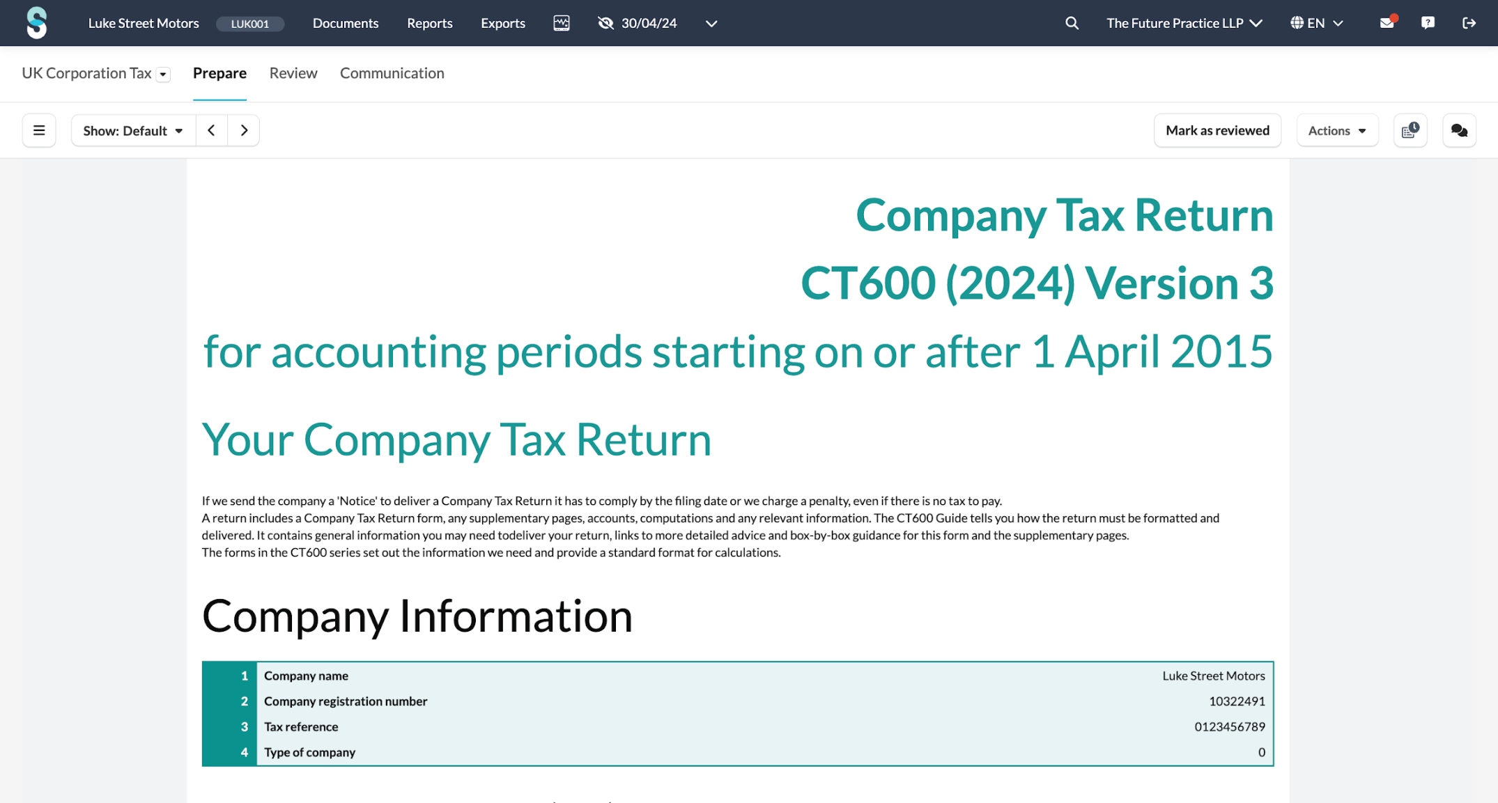 CT600 Corporation tax
